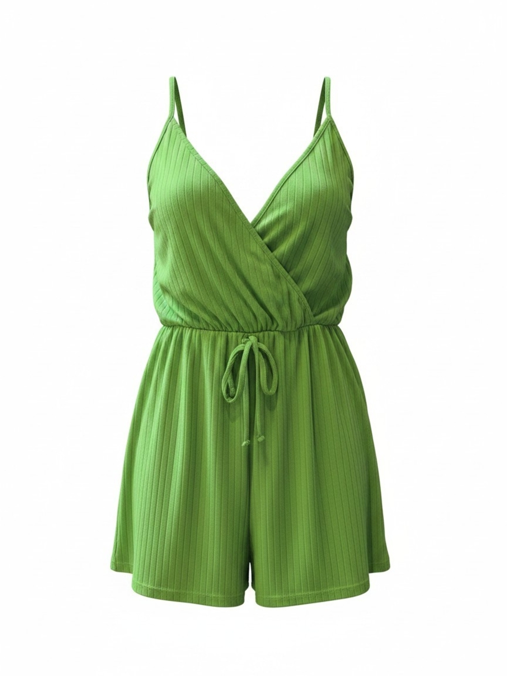 Ardene Green Ribbed Sleeveless Romper with Drawstring - Picture 2 of 5